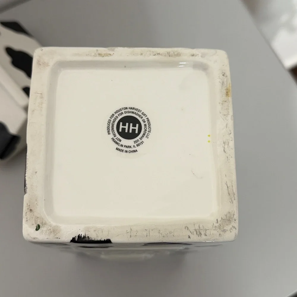 Houston Harvest Cookie Jar White Cow Print Milk Carton Ceramic Decor Large